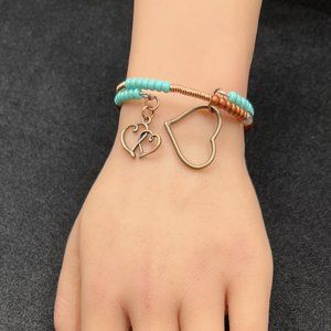 Copper Heart Charm Beaded Bracelet For Women